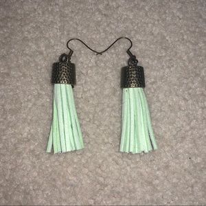 Mint Green Suede Tassel Earrings